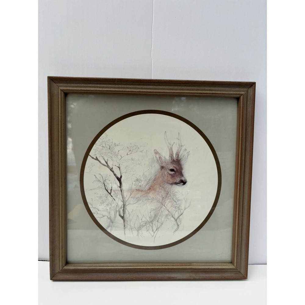 Vintage 1970s‎ Mads Stage Danish Art Print Buck In Trees Home Interiors Deer Pic